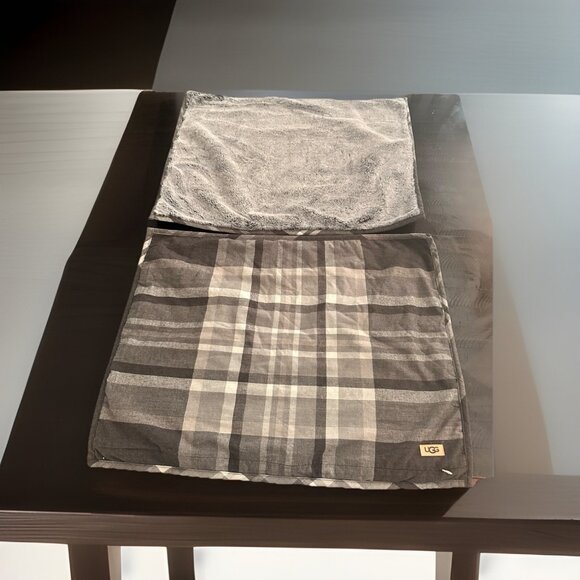 UGG Faux Fur Plaid Standard Sham Pillow Case Covers Reversilble Plush Set Of 2 - Picture 1 of 5